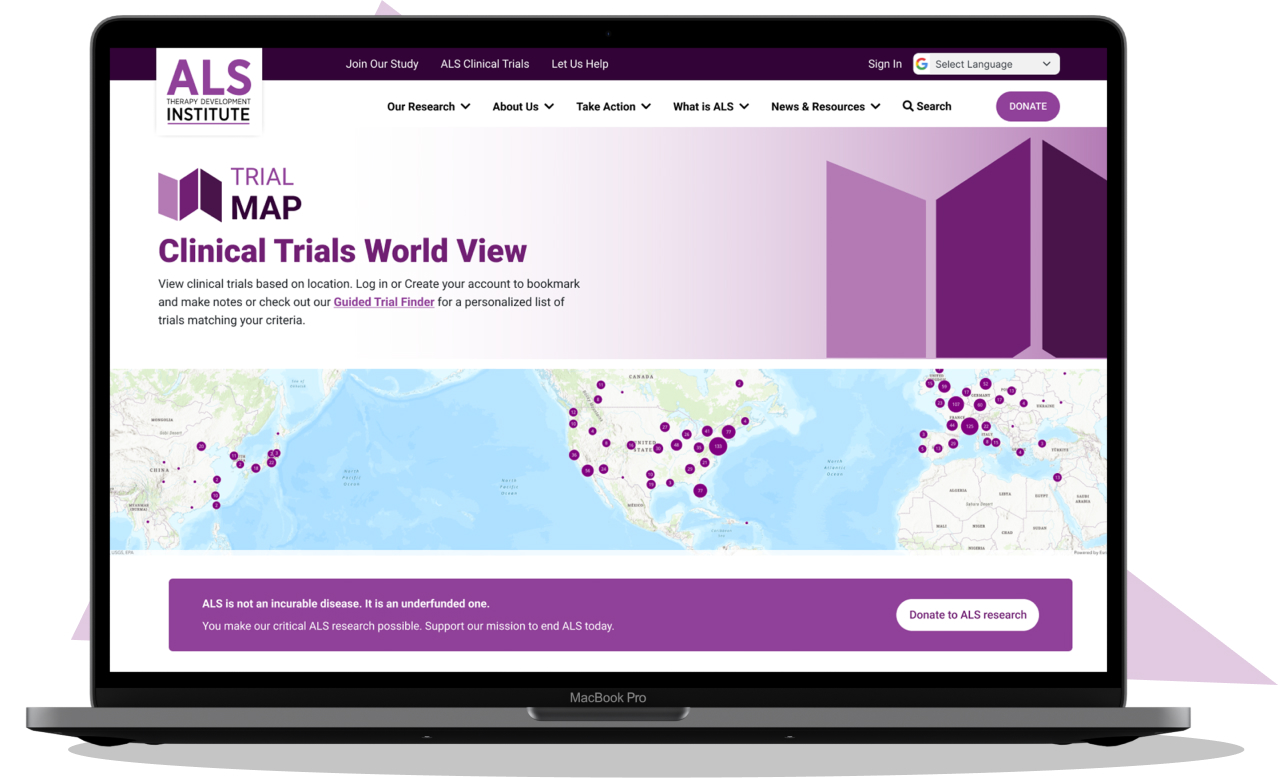 Browse ALS clinical trial opportunities with our interactive Trial Map